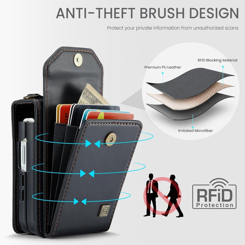 ASAPDOS Crossbody Case Compatible with Samsung Galaxy Z Flip 5,Retro PU Leather Strap Wristlet Flip Case with Magnetic Closure and Card Holder for Men Women Black - Image 5
